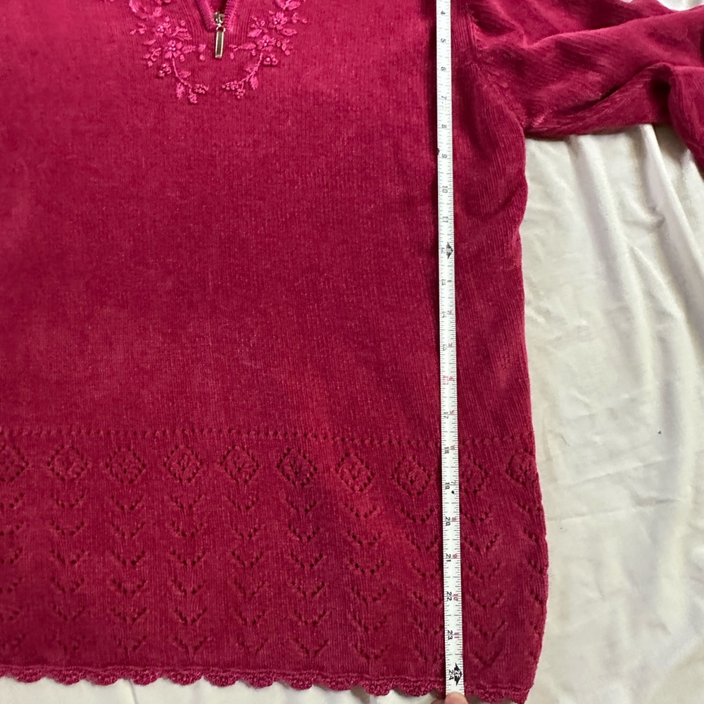 Vintage Raspberry Pink Women's Embroidered Quarter Zip Sweater - Picture 10 of 11